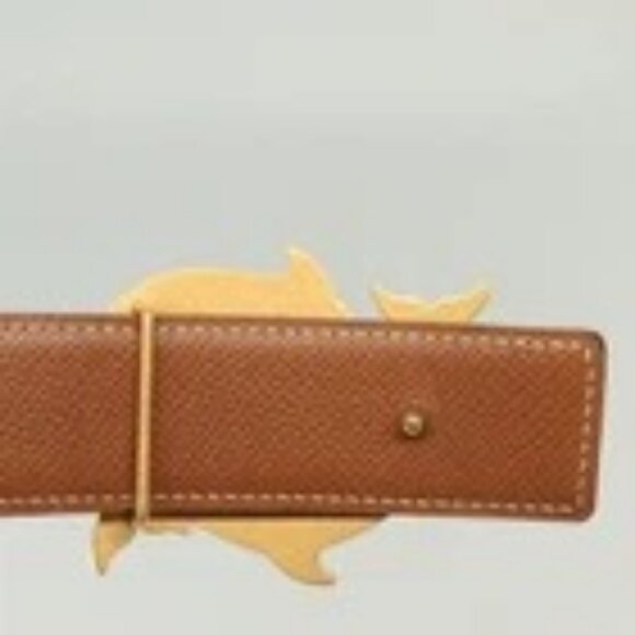 HERMES Dolphin Belt Leather 33.5"" Black Gold Auth - Picture 7 of 13